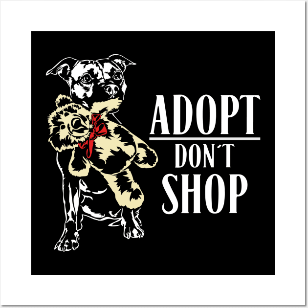 Funny Cute Pitbull dog portrait Adopt dont shop Wall Art by wilsigns